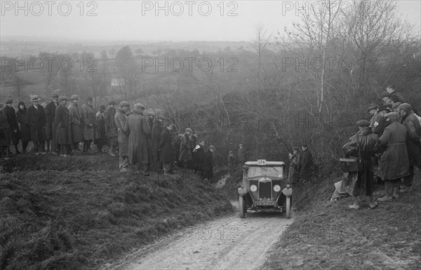 Riley of BG Marriott competing in the MCC Exeter Trial, Ibberton Hill, Dorset, 1930. Artist: Bill Brunell.