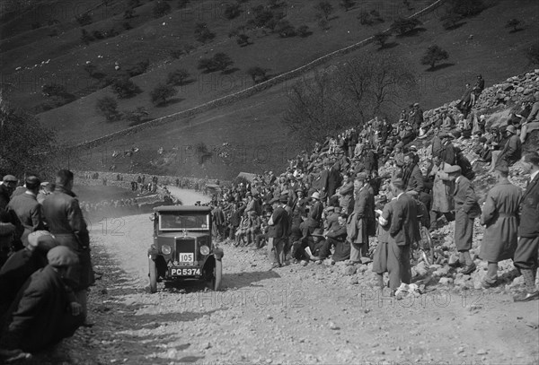 Morris Minor of FWJ Bolton competing in the MCC Edinburgh Trial, Park Rash, Yorkshire Dales, 1930. Artist: Bill Brunell.