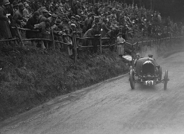 Bentley of May Cunliffe competing in the MAC Shelsley Walsh Hillclimb, Worcestershire, 1927. Artist: Bill Brunell.