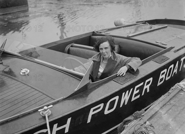 Kitty Brunell in a British Power Boat Company launch, Hythe, Hampshire, 1927. Artist: Bill Brunell.