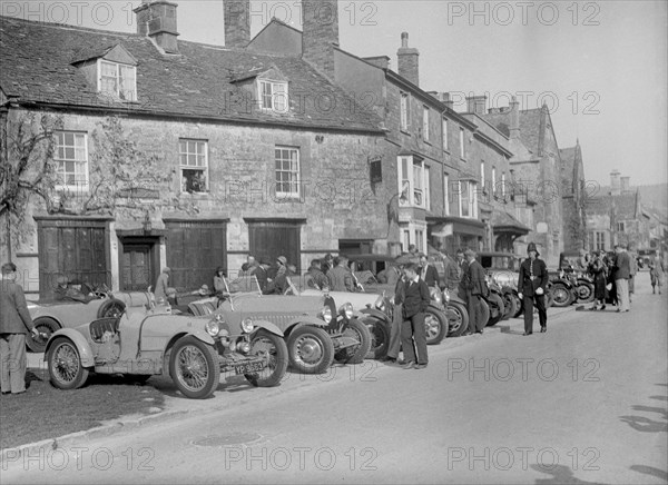 Bugattis at a Bugatti Owners Club meeting, Broadway, Worcestershire, 1937. Artist: Bill Brunell.