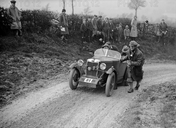 MG M type of JB Carver competing in the NWLMC London-Gloucester Trial, 1931. Artist: Bill Brunell.