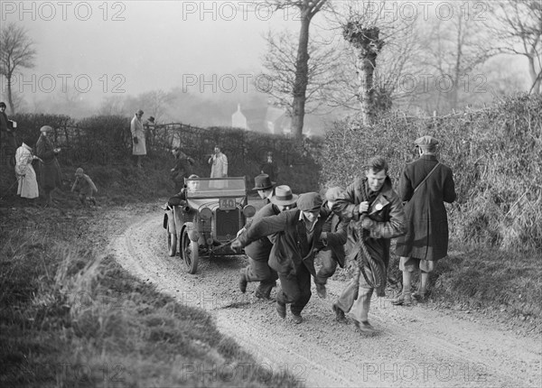 Austin Chummy of CWB Marshall getting a tow at the NWLMC London-Gloucester Trial, 1931. Artist: Bill Brunell.