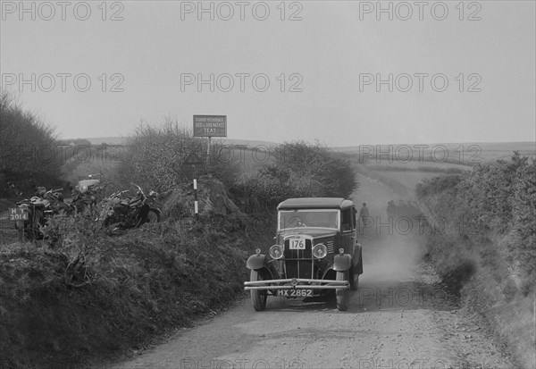 Standard saloon of AF Deane, MCC Lands End Trial, summit of Beggars Roost, Devon, 1933. Artist: Bill Brunell.