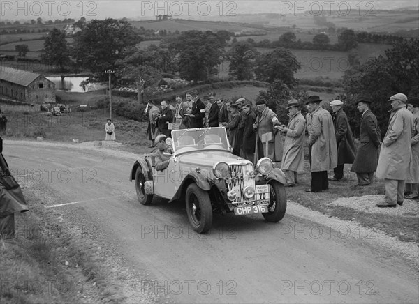 Singer B37 1.5 litre sports of DE Harris competing in the South Wales Auto Club Welsh Rally, 1937 Artist: Bill Brunell.