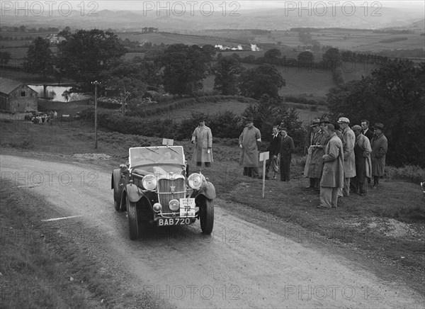 Singer B37 1.5 litre sports of Alf Langley competing in the South Wales Auto Club Welsh Rally, 1937 Artist: Bill Brunell.