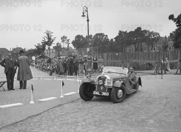 Morgan 4/4 2-seater sports of GN Scott competing in the South Wales Auto Club Welsh Rally, 1937 Artist: Bill Brunell.