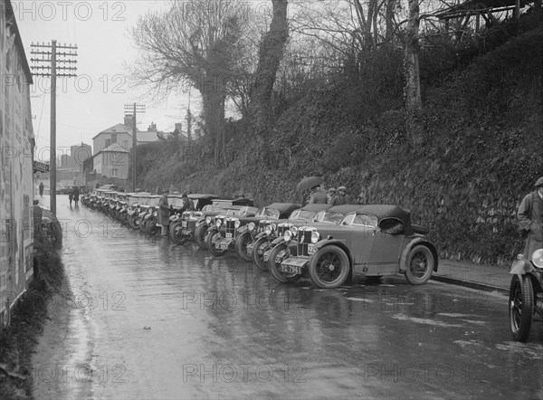 Cars parked at the MCC Lands End Trial, Launceston, Cornwall, 1930. Artist: Bill Brunell.