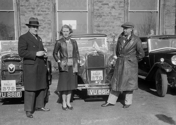 SA Crabtree and Kitty Brunell beside their Crossley cars at the RAC Rally, 1932. Artist: Bill Brunell.