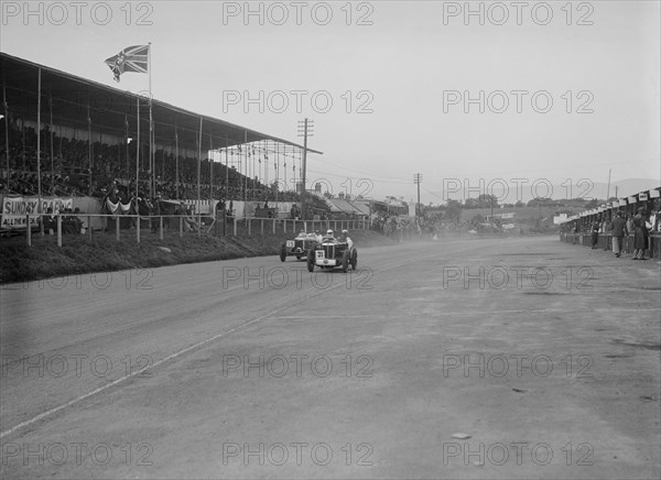 MG C type Midget of Cyril Paul and Riley of Edgar Maclure, RAC TT Race, Ards Circuit, Belfast, 1932. Artist: Bill Brunell.