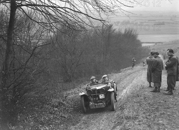 MG J2 competing in a trial, Crowell Hill, Chinnor, Oxfordshire, 1930s. Artist: Bill Brunell.