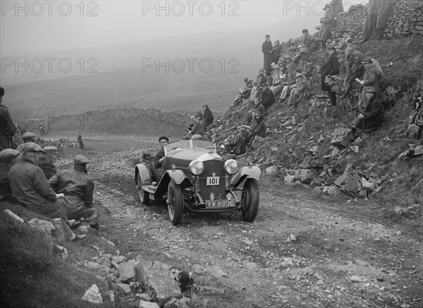 Bentley of M Durand competing in the MCC Edinburgh Trial, 1929. Artist: Bill Brunell.