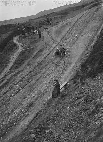 Unidentified motorcycle and sidecar, Rosedale Chimney Bank, Yorkshire, c1920-c1939.  Artist: Bill Brunell.