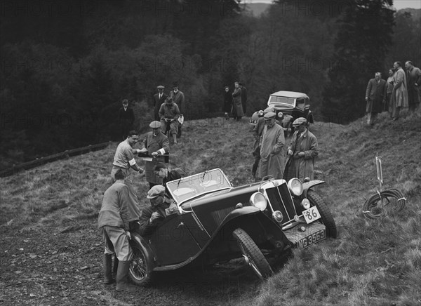 MG Magnette of AW Morrish competing in the MCC Edinburgh Trial, Roxburghshire, Scotland, 1938. Artist: Bill Brunell.