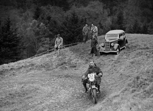 500 cc Ariel of GR Walling competing in the MCC Edinburgh Trial, Roxburghshire, Scotland, 1938. Artist: Bill Brunell.