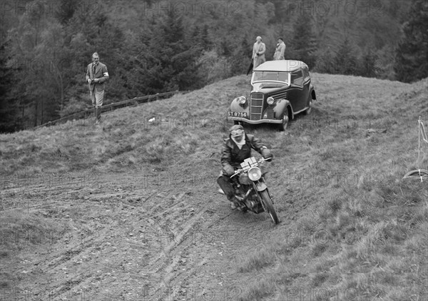 490 cc AJW of GEH Godber-Ford competing in the MCC Edinburgh Trial, Roxburghshire, Scotland, 1938. Artist: Bill Brunell.