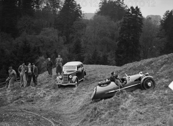 Morgan 3-wheeler of HEG Cox competing in the MCC Edinburgh Trial, Roxburghshire, Scotland, 1938. Artist: Bill Brunell.