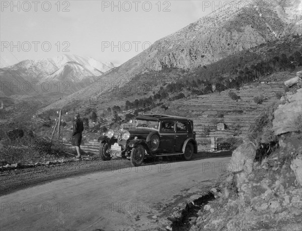 Talbot 14/45 4-door saloon of Kitty Brunell competing in the Monte Carlo Rally, Monaco, 1930. Artist: Bill Brunell.