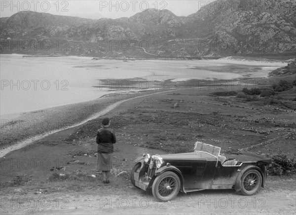 Kitty Brunell and her MG Magna at the RSAC Scottish Rally, 1932. Artist: Bill Brunell.