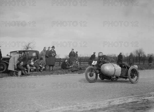 Sunbeam and sidecar of JD Gardiner at the Inter-Varsity Speed Trial, Eynsham, Oxfordshire, 1932. Artist: Bill Brunell.