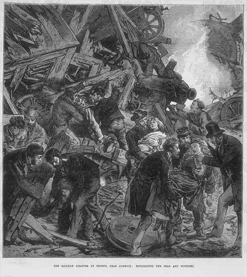 The Great Western Railway disaster at Thorpe near Norwich, 10 September 1874. Artist: Unknown