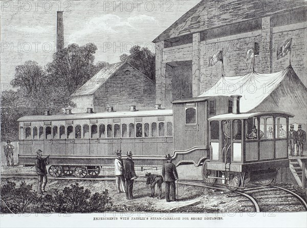 'Experiments with Fairlie's steam carriage for short distances', August 1869. Artist: Unknown