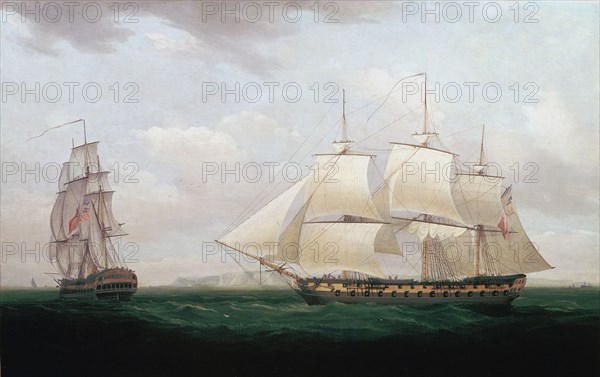 'Two East Indiamen off a Coast', Thomas Whitcombe, c1850. Artist: Thomas Whitcombe