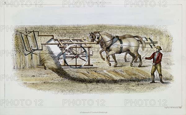 Bell's reaping machine, 1851. Artist: GH Swanston
