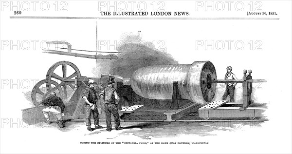 'Boring the cylinder of the 'Britannia Press' at the Bank Quay Foundry, Warrington', 1851. Artist: Unknown