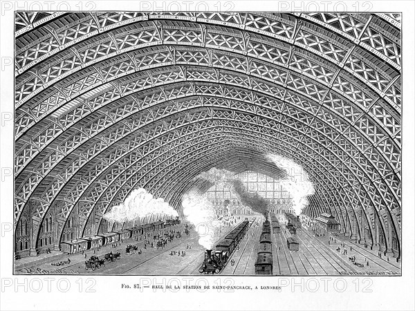 Interior of St Pancras Railway Station, London, 1865. Artist: Unknown