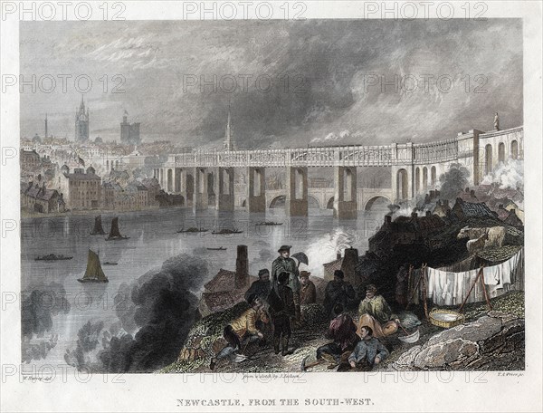 High Level Bridge over the Tyne at Newcastle, 1849. Artist: Thomas Abiel Prior