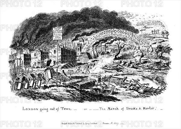 'London going out of Town - or The March of Bricks and Mortar', 1829. Artist: George Cruikshank