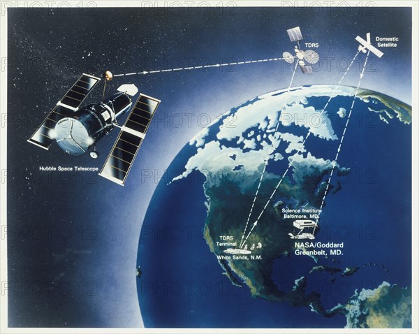 Drawing of Hubble Telescope, 1980s. Artist: Unknown