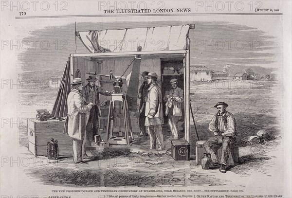 The Kew heliograph being used in an eclipse-viewing expedition to Spain, 1860. Artist: Unknown