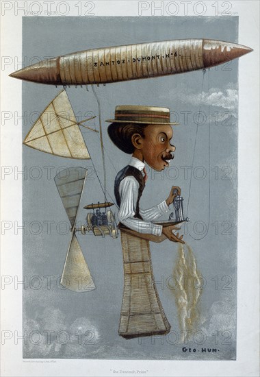 Alberto Santos-Dumont and his airship, 1901. Artist: George Hum