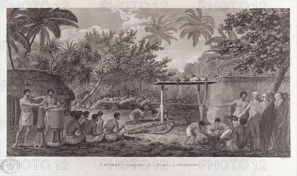 Human sacrifice on Tahiti in the South Pacific, c1773. Artist: W Woollett