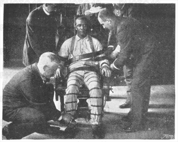 'Strapping the Victim into the Death Chair', United States, 1898. Artist: Unknown