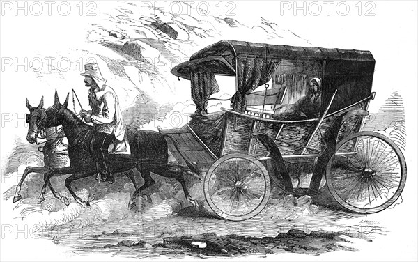 Florence Nightingale in her carriage in the Crimea, 1856. Artist: Unknown