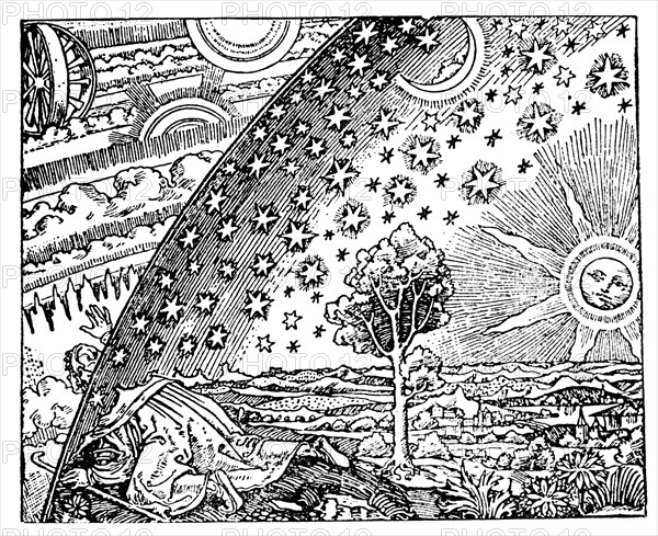 Reconstruction of a medieval conception of the universe, 19th century?. Artist: Anon