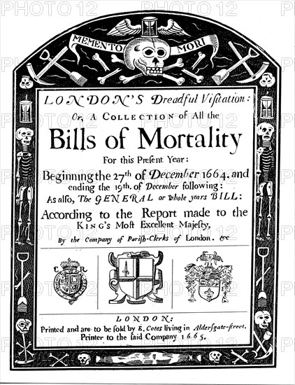 Bills of mortality bill for London, covering part of the period of the Great Plague, 1664-1665. Artist: Unknown