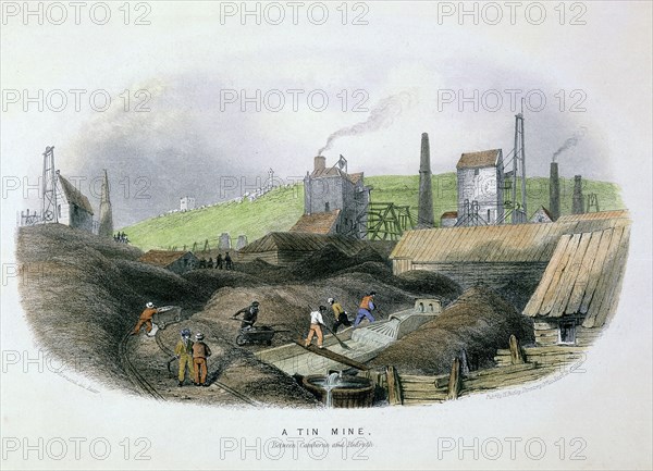 Tin mine between Camborne and Redruth, Cornwall, c1860. Artist: Unknown