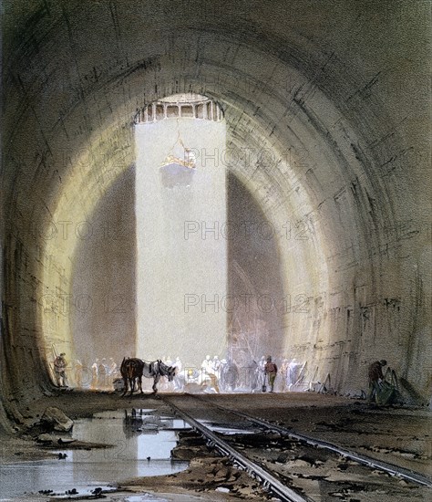 Construction of the Kilsby Tunnel on the London & Birmingham Railway, 8 July 1839. Artist: John Cooke Bourne