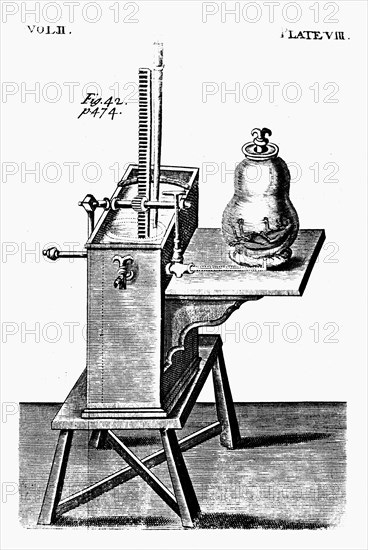 Robert Boyle's second air pump, c1660 (1725). Artist: Unknown