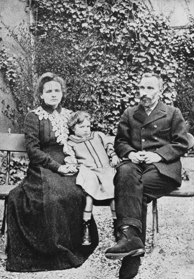 Pierre and Marie Curie, French scientists, with their daughter Irene, 1904. Artist: Unknown