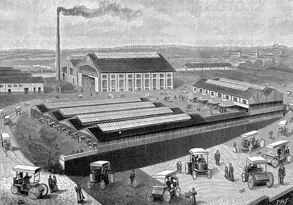 Factory for making, recharging and servicing electric cabs, Aubervilliers, France, 1899. Artist: Unknown