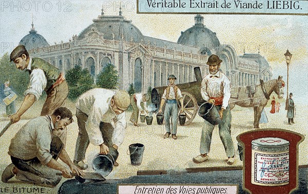 Laying bitumen road surface in a Paris street, c1900. Artist: Unknown