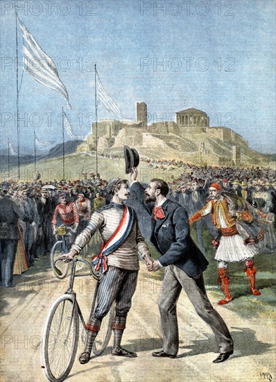 Paul Masson, winner of a cycling event at the Olympic Games, Athens, 1896. Artist: Unknown