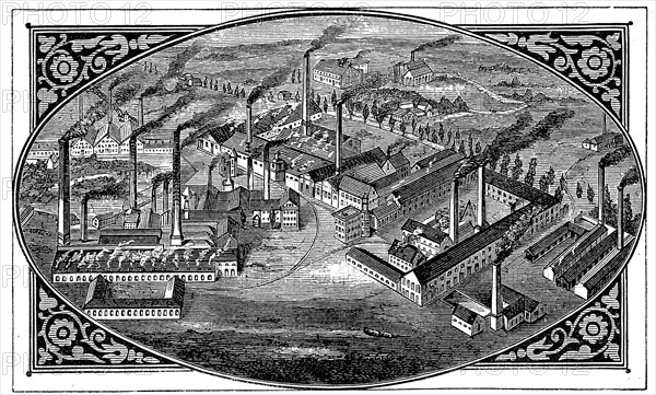 Bird's-eye view of Krupp's works, Essen, Germany, 1876. Artist: Unknown