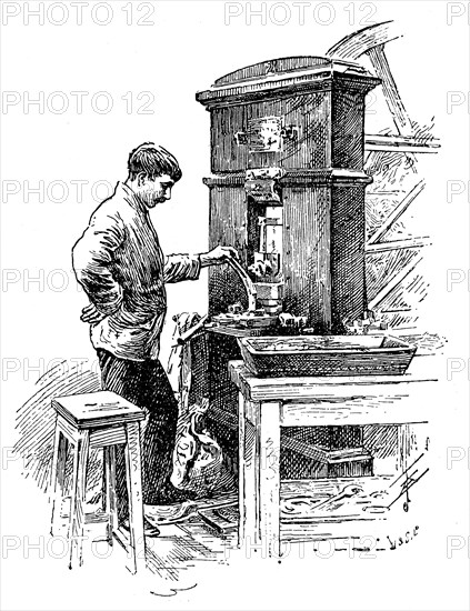 Coining press at the Royal Mint, London, 1891. Artist: Unknown