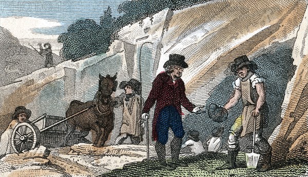 Fossil hunting in Cherry Hinton chalk pit, Cambridgeshire, 1822. Artist: Unknown